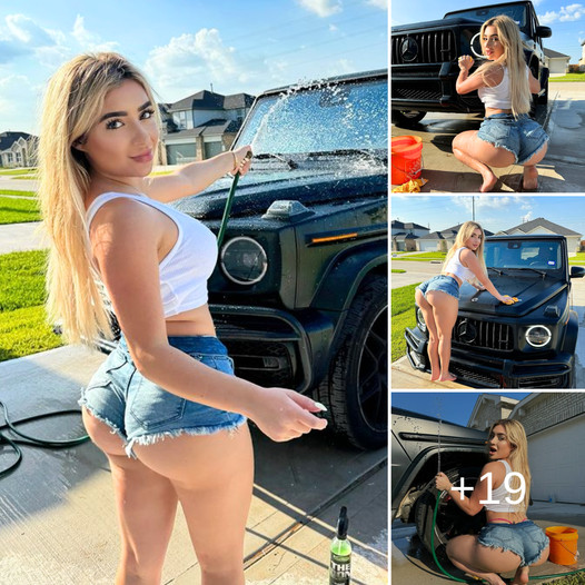 “Showing Off: Faith Lianne’s Sizzling Style in Short Jeans as She Polishes her Ride”